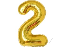 PARTYHAUSY Geburtstag zahlen luftballon 2 jahre | Gold Folienballon 2 XXL -Riesen Folienballon in 40" - 101cm Geburtstagsdeko - Ballon Zahl Deko zum Geburtstag .Fliegt mit Helium