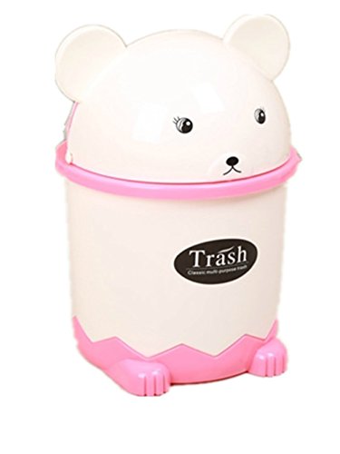 Moolecole Cute Pink Creative Plastic Trash Bin Table Office Desk Mini Dustbin Trash Can