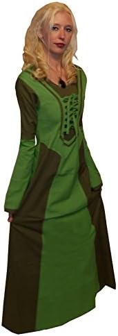 LONG GREEN MEDIEVAL PRINCESS MAIDEN CORSET LACE DRESS wicca pagan LARP S M L XL (L/XL)