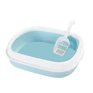 RvPaws Cat Litter Tray with Rim/Semi Closed Style of Cat Litter Basin + 1 Cat Litter Scooper (Color May Vary)