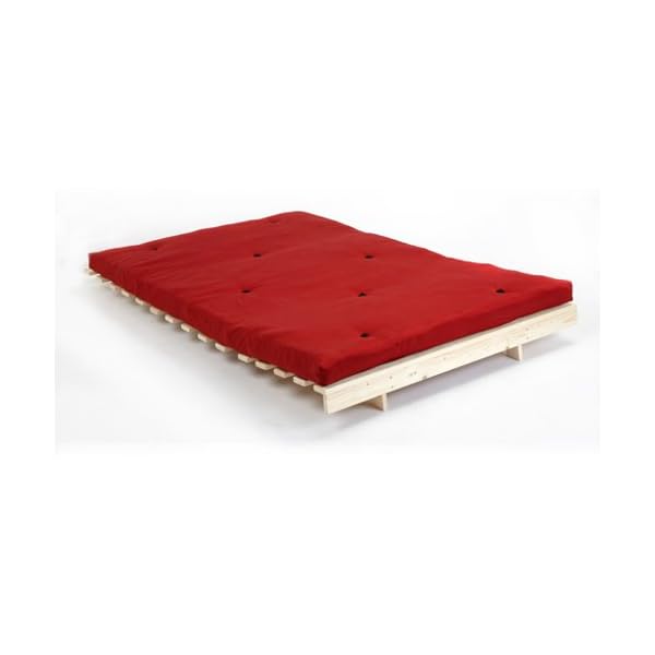 Changing Sofas Red Premier Cotton Twill Futon Double 4ft 6" Wood Base Frame 3 Seater Mattress Set Sofa Bed - Image 3
