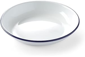 HENDI Piatto in acciaio smaltato bianco, con bordo blu, rotondo, piatto fondo, per campeggio, escursioni e picnic, ø180x(H) 30mm
