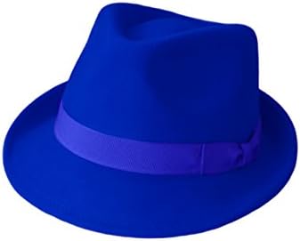 100% Wool Trilby Hat, Unisex Hat, Gangster Manhattan Trilby Hats, Elegant Gentleman's Traditional Trilby Hat, Vintage Style Hats - Royal Blue Large