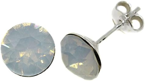 Black Moon 6mm Moonstone White Opal Crystal and Sterling Silver Stud Earrings - Modern Design - Made with Crystals from Swarovski