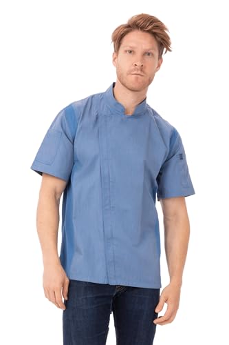 Chef Works Men's Springfield Chef Coat Jacket, Sky Blue, XS