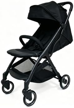 Luxury Baby Stroller Lightweight Foldable Pushchair Travel System Pram with Reclining Seat, 5-Point Harness, Storage Basket Rain Cover (Black)