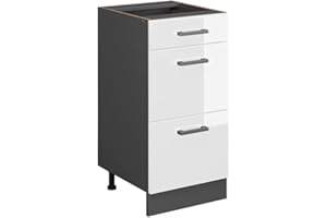 Vicco Mueble bajo de Cocina R-Line, Blanco Alto Brillo/Antracita, 40 cm con cajones, sin encimera