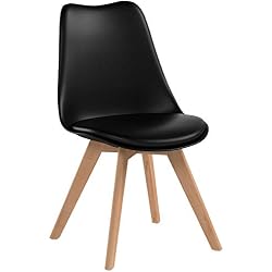 H.J WeDoo Lot de 6 chaises de Salle à Manger scandinaves, Chaises Rétro Tulip Bois de hêtre Massif- Noir