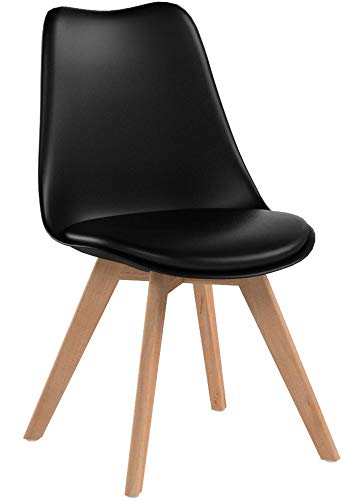 H.J WeDoo Lot de 6 chaises de Salle à Manger scandinaves, Chaises Rétro Tulip Bois de hêtre Massif- Noir