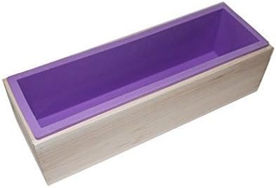 Flexible Rectangular Silicone Soap Mold - OUREILI Mold with Wood Box-DIY Tool for Soap Cake Candle Making 42oz (Purple)