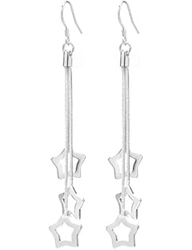 2LIVEfor Lange Ohrringe Stern Silber Lang hängend Sterne Versilbert Ohrringe Blatt Silber hängend Blätter Tropfen...