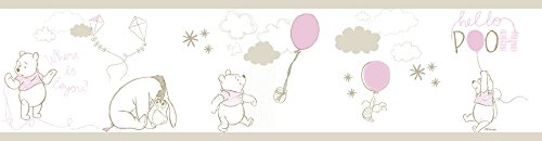 Rasch Textil selbstklebende Papierborte Bordüre - Kollektion Disney Fantasy Deco P35212 Winnie Pooh weiß beige rosa