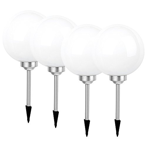 Gartenlampe LED Solar Kugel bis zu 8h Leuchtdauer mit Erdspieß & Dämmerungsfunktion Solarlampe (Weiß 30cm 4er)