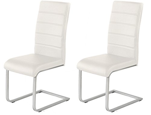 agionda 2 x Polsterstuhl Jan Piet mit Hochwertigem PU Kunstleder Weiss Freischwinger Neu Jetzt 120 kg belastbar Gestell Einteilig