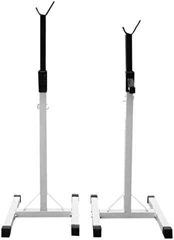 Pudincoco Adjustable Height Gym Squat Barbell Power Rack Stand Press Weight Bench Body Building Fitness Workout Equipment 103-168H(white)