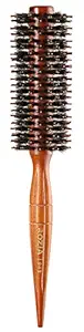 Rozia Pro Chestnut wooden round bristle boar &fiber nylon pin hair brush, for blow drying long curly frizzy hair to smooth straight result with volume for Woman, Girls and Kids (R-DY-943)(Brown)