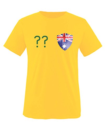 Comedy Shirts – Australien Trikot – Wappen: Klein – Wunsch – Kinder T-Shirt – Gelb / Dunkelgrün Gr. 152-164