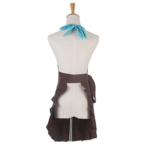 G2Plus Schön Frau Schürze Baumwolle Blumenmuster Küchenschürze Modische Apron mit Taschen zum Kochen oder Backen (Braun) - 3