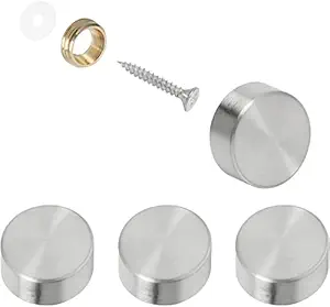 Alpha 22mm Screw Covers Caps Decorative (Solid Brass Construction) Mirror Screws Fasteners, Brushed Stainless Steel