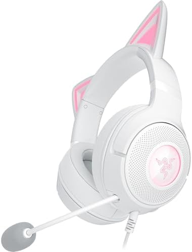 Razer Kraken Kitty V2 - Cuffia RGB cablata con orecchie Kitty per giochi e streaming (325 g, driver TriForce da 40 mm, microfono cardioide HyperClear, suono surround) Bianco