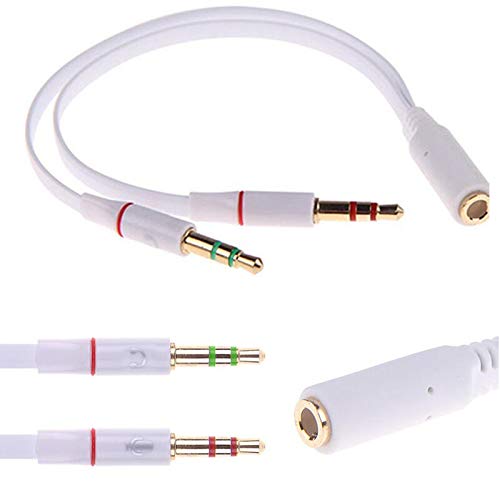 CABLESETC Gold Plated 2 Male to 1 Female 3.5mm Headphone Earphone Mic Audio Y Splitter Cable Cord Wire for PC Laptop (White)