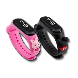 Titox Creative Design Touch Button Digital led Watch Cartoon Band Type Black and Pink Colour Mens Watch Womens Watch Boys Watch Girls Watch Combo Watch