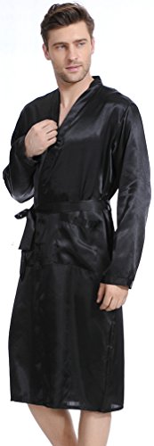 FLYCHEN Herren Lange Klassische Satin Robe Morgenmantel Bademantel 4 Farbe - 4