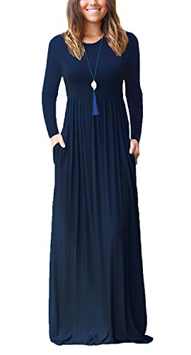 Viishow Women Long Sleeve Loose Plain Long Maxi Casual Dress