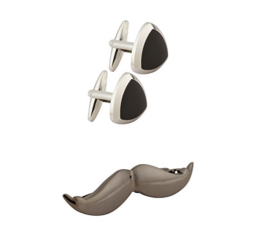 Knighthood - Silver Executive Shield Cufflinks and Tie Clip/Tie Pin Set for Mens (Stainless Steel)