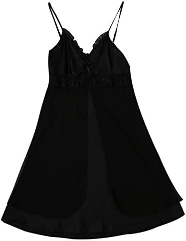 Women Sleepwear， Quistal Sexy Lingerie Lace Silky Satin Cami Vest Elastic Pajamas V Neck Nightwear (L, Black)