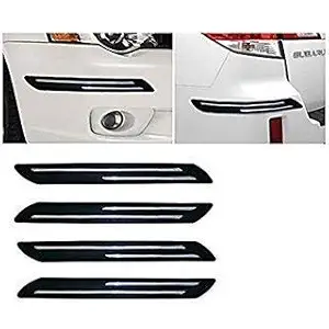 GOLA & SONS AUTO ACCESSORIES Rubber Car Bumper Protector Guard with Double Chrome Strip for Car for Universal (Black) - 4pcs