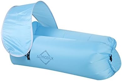 Inflatable Lounger, Portable Sofa with Square built in Pillow, Sun Visor and Stake, it’s Waterproof, Comfortable, Couch, Bed with Storage Bag, Ruck Sack for Beach, Camping, Festivals, Garden, Travelling, Pool, Party, Indoor and Outdoor in all weather and terrain. (Blue)