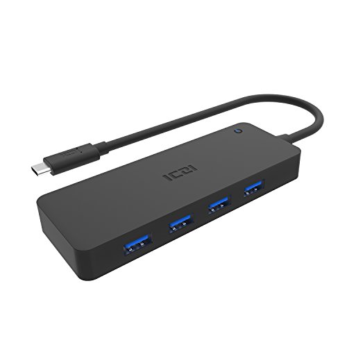ICZI USB C HUB, 4x USB 3.0 Ports, vernickelt Stecker, schlank Entwurf mehr dünn, für MacBook, Windows Laptop andere USB C kompatibel Geräten, Schwarz