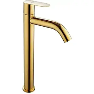 Spazio SS-304 Full Gold Opal Tall Pillar Cock Tap with Long Spout Pillar Tap Faucet (Deck Mount Installation Type)