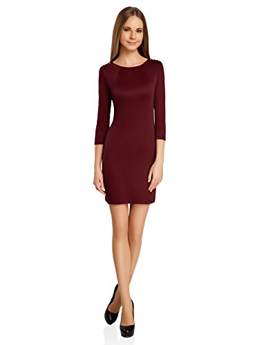 oodji Ultra Femme Robe avec Rivets sur Les Épaules, Rouge, FR 40 / M