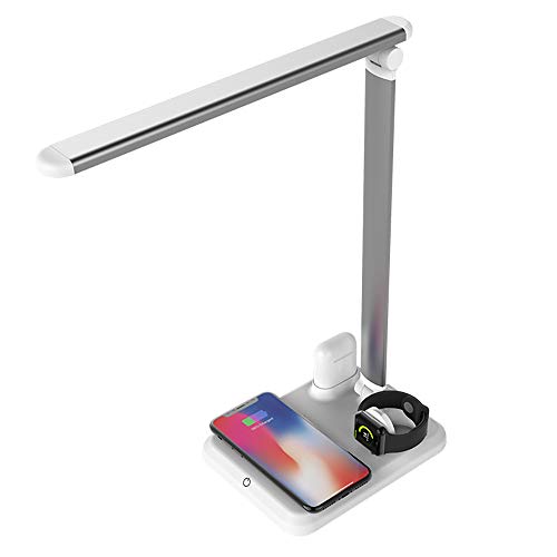Preisvergleich Produktbild Xflelectronic Schreibtischlampe mit drahtlosem Ladegerät, USB-Ladeanschluss, 3 Farbmodi, einstellbare Tischlampe für Büro, Schlafzimmer oder Wohnheim