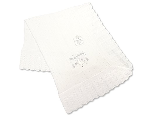 Baby Christening Shawl White/Silver With Embroidery and Applique - 100% Cotton