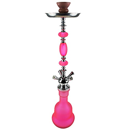 BAYLI – XXL Shisha Set, Hookah, Orientalische Wasserpfeife mit 4 Schläuchen, inklusive Zange, Tonkopf Shisha Höhe- ca. 71cm Nargile Hookah mit Tonkopf und Zange + Kaminaufsatz + Mundstück F23 Pink - 2