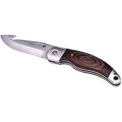 LAGUIOLE - Coffret Couteau de Chasse avec Etui en Cuir Noir - Manche en Bois de Pakka - Lame 10,5 cm - Acier Inoxydable - Marron
