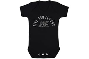 Baby Moo's LIVE AND LET CRY Baby Grow | Unisex Cool Rock N Roll Music Bodysuit Vest - Alternative GnR New Baby or Parents Gift UK (6-12 months)