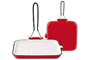 Home in Rombo Home Bistecchiera Ghisa SM Quadrato Cm22 Pentole E Preparazione Cucina, Bianco/Rosso, 22 cm