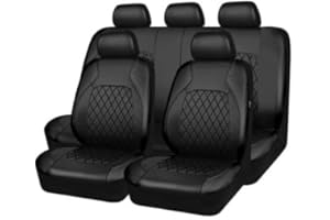 AVLIK Car Seat Covers for Peugeot 107 108 206 207 CC 208 307 308 406 407, Automotive Front Rear Seat Cover PU Leather Protectors Headrest Interior Accessories,Black- Full Set