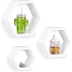 Relaxdays 10021897_49 Étagère Flottante Suspendue Lot de 3 Cubes Support Mural Meuble Rangement Bois, Blanc, MDF, Weiß, 10 x 29,5 x 26 cm