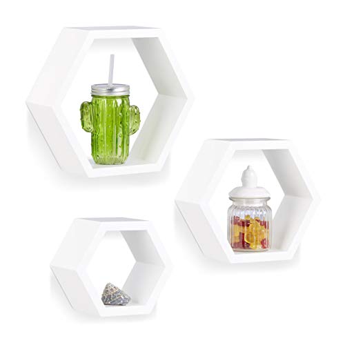 Relaxdays 10021897_49 Étagère Flottante Suspendue Lot de 3 Cubes Support Mural Meuble Rangement Bois, Blanc, MDF, Weiß, 10 x 29,5 x 26 cm