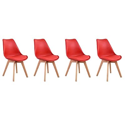 Happy Garden Lot de 4 chaises scandinaves Nora Rouge avec Coussin