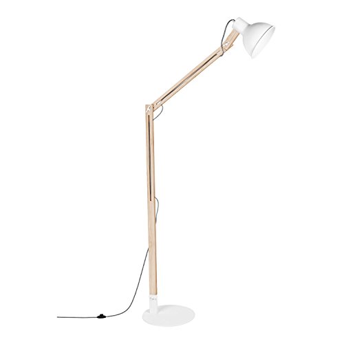 Preisvergleich Produktbild Viugreum Stehlampe Stehleuchte Standleuchte Holz Metall Höhenverstellbar, Stabilität Stehlampe für Wohnzimmer und Schlafzimmer (Weiß)