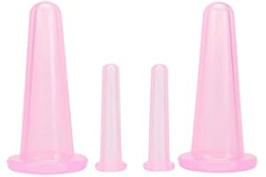 QUUPY Ventouses Visage Set pour le Massage Ventouses du Visage et des Yeux, tasses de massage en silicone-Lot de 4 tasses (2 grandes et 2 petites)
