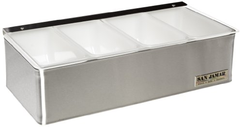 San JamarB4124L Stainless Steel Non-Chilled Garnish Tray with Plex Lid, 12-1/8" Width x 3-1/2" Height x 5-3/4" Depth