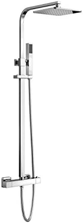 Square Thermostatic Bar Mixer Shower Set Chrome Valve 7" Head + Handset