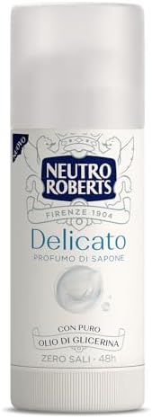 Neutro Roberts, Deodorante Delicato Stick, Extra protezione delicata, Zero Sali di Alluminio, Zero Macchie, Con Puro Olio di Glicerina, Deodorante Uomo e Donna, Dermatologicamente Testato, 40 ml, 48h